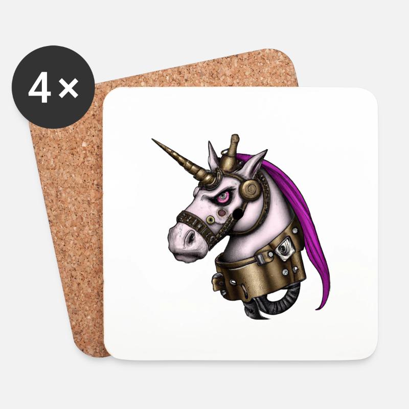 Steampunk Einhorn - Untersetzer (4er-Set) - Weiß