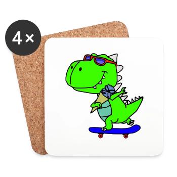 Dino at Skating COOL Skaters Dino - Coasters (set of 4) - white - Front