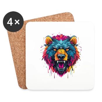 Ours en colère, Graffity Style, Grizzly, Fort - Dessous de verre (lot de 4) - blanc - Devant