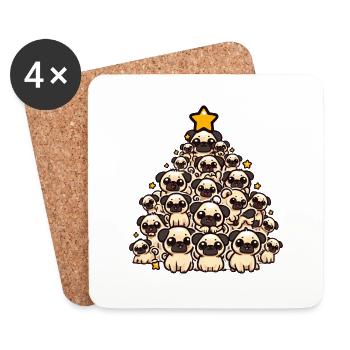 Festive Pug: A Dog Under the Christmas Tree - Coasters (set of 4) - white - Front