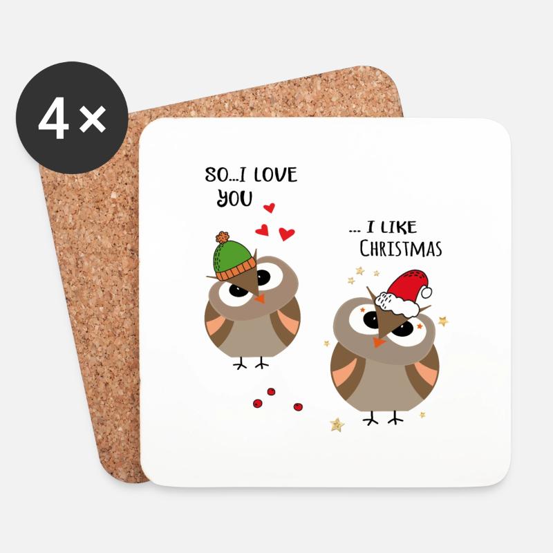 Christmas Eulen - Untersetzer (4er-Set) - Weiß