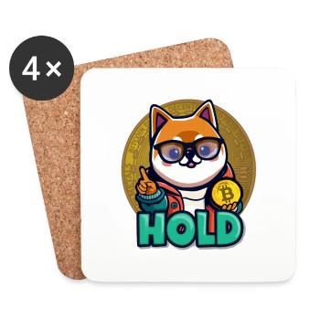 funny crypto geek shiba inu hold bitcoin - Dessous de verre (lot de 4) - blanc - Devant