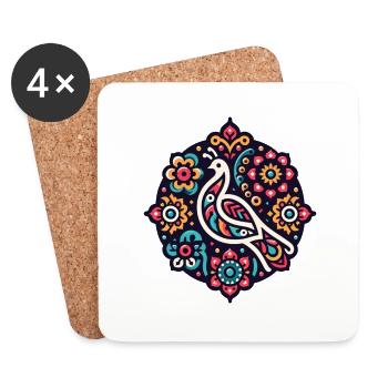 paon coloré inspiré d'art traditionnel persan - Dessous de verre (lot de 4) - blanc - Devant