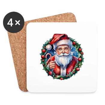 Weihnachtsmann - Traditionell und Aquarell - Untersetzer (4er-Set) - Weiß - Vorne