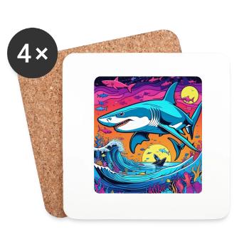 requin et coucher de soleil - Dessous de verre (lot de 4) - blanc - Devant
