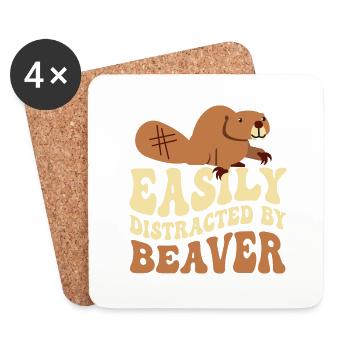 Easily Distracted By Beaver Animal Rodent - Untersetzer (4er-Set) - Weiß - Vorne
