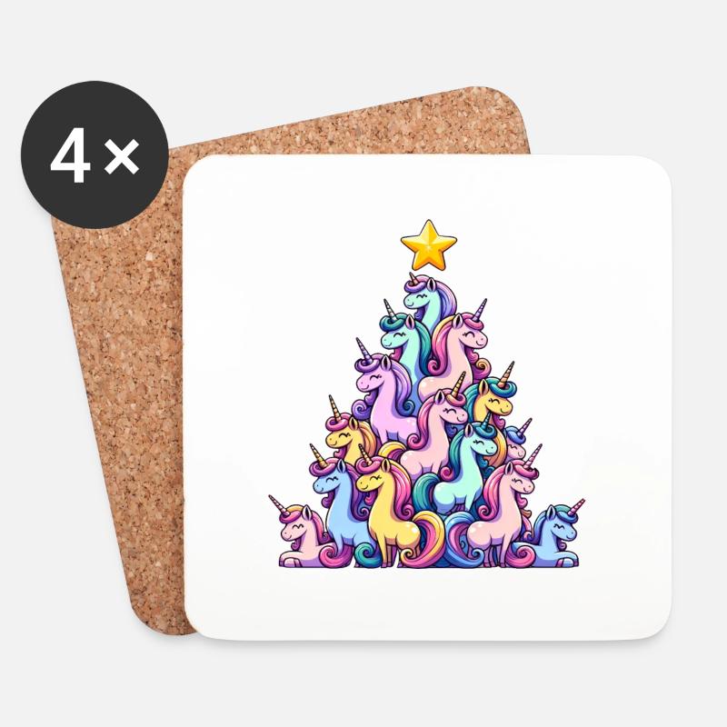 Einhorn Weihnachtsbaum Design - Untersetzer (4er-Set) - Weiß