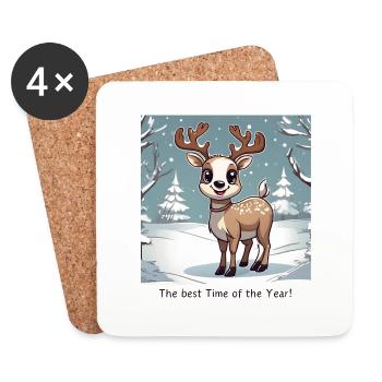 Die beste Zeit des Jahres Rentier Winter - Untersetzer (4er-Set) - Weiß - Vorne