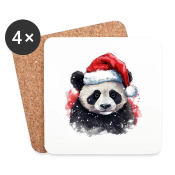 Panda mit Weihnachtsmütze Pandabär Weihnachten - Untersetzer (4er-Set) - Weiß - Vorne