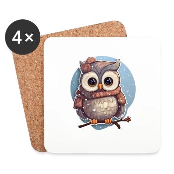 Jolie fille hibou en hiver - Dessous de verre (lot de 4) - blanc - Devant