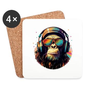 Cool monkey with sunglasses & headset chimpanzee - Coasters (set of 4) - white - Front