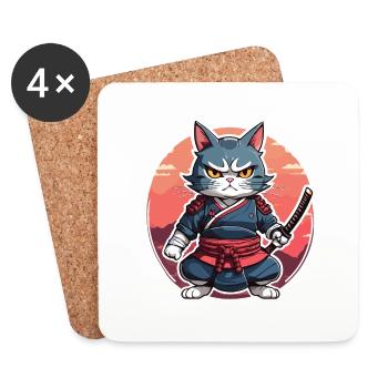 Samurai Cat #16 - Coasters (set of 4) - white - Front