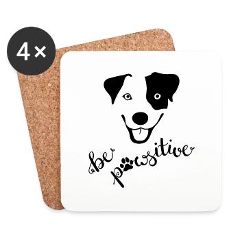 Cheerful dog "be pawsitive" - Coasters (set of 4) - white - Front
