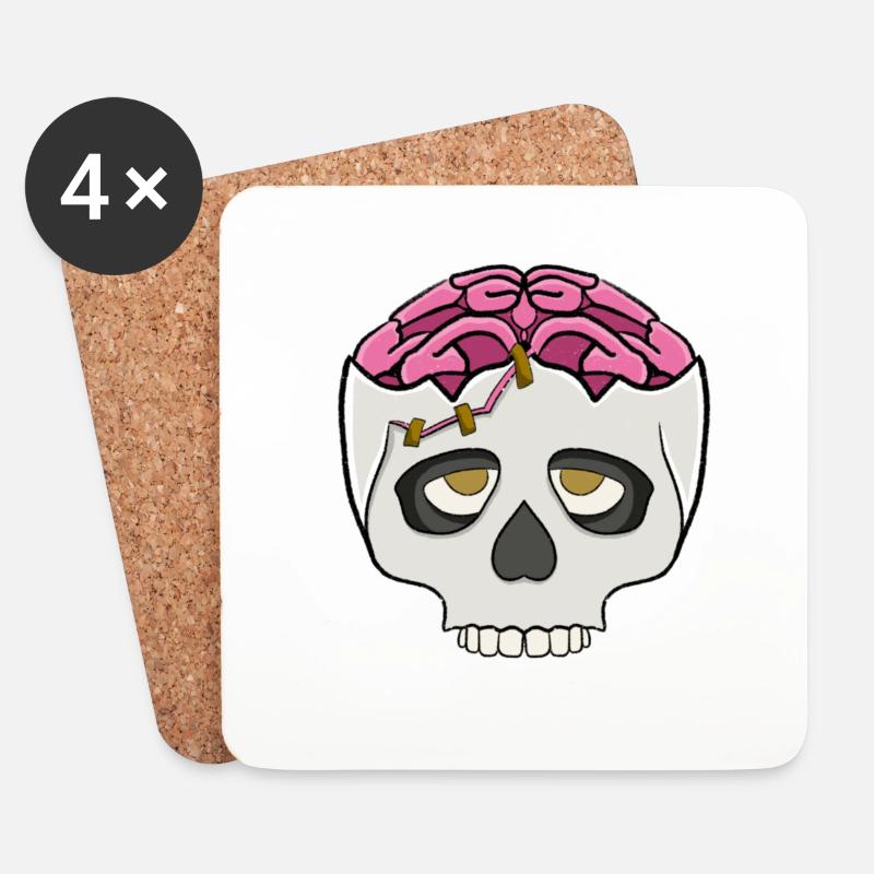 Skull with brain - Coasters (set of 4) - white