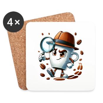 Mystery Brew: Detektiv Kaffeetasse T-Shirt - Untersetzer (4er-Set) - Weiß - Vorne