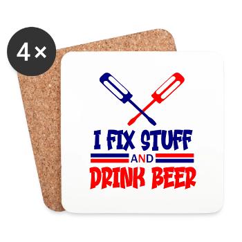 Je répare des trucs et je bois de la bière en disant - Dessous de verre (lot de 4) - blanc - Devant
