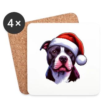 Père Noël Pitbull - Dessous de verre (lot de 4) - blanc - Devant