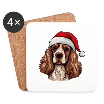 Cocker Spaniel Dog Christmas Head - Coasters (set of 4) - white - Front