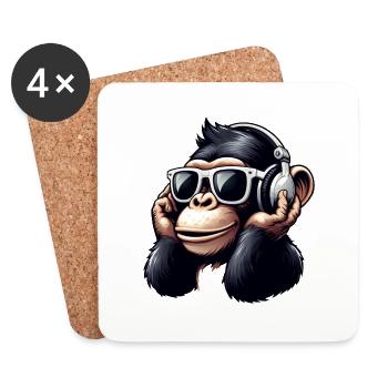Ape chimpanzee with sunglasses and headphones - Coasters (set of 4) - white - Front