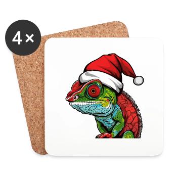 Chameleon Christmas Animal Head - Coasters (set of 4) - white - Front