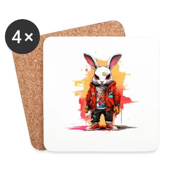 Hip-Hop Hopper: Streetwise Rabbit Tee - Coasters (set of 4) - white - Front