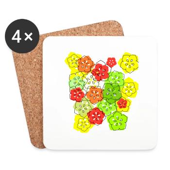 fleurs, fleur, coloré, fleurs, abstrait - Dessous de verre (lot de 4) - blanc - Devant