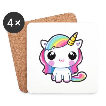 Baby Unicorn with Rainbow Mane - Coasters (set of 4) - white - Front