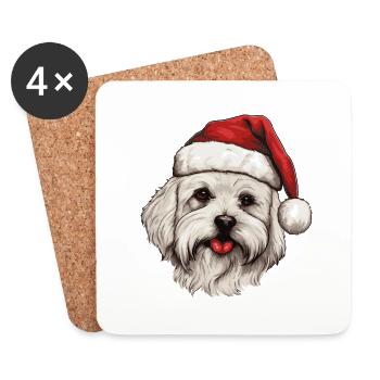 Malteser Hund Weihnachten Kopf - Untersetzer (4er-Set) - Weiß - Vorne