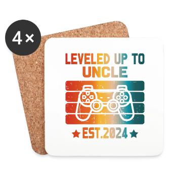 leveled up to uncle Est 2024 Level Unlocked 2024 - Coasters (set of 4) - white - Front