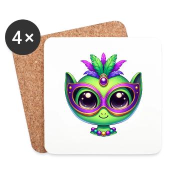 Mardi Gras Alien Head Comic Mask - Coasters (set of 4) - white - Front