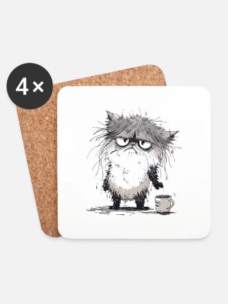 Grantige Katze - Untersetzer (4er-Set) - Weiß