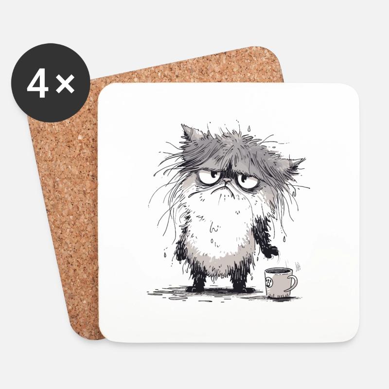 Grantige Katze - Untersetzer (4er-Set) - Weiß