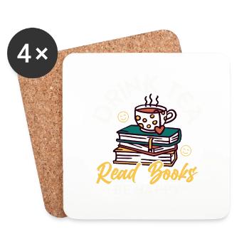 Drink Tea Read Books Be Happy Tea Bag Mug Tea Drin - Untersetzer (4er-Set) - Weiß - Vorne