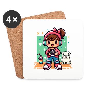 Cool gamer girl - Cute toca character with dog - Coasters (set of 4) - white - Front
