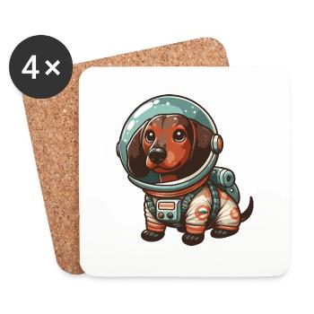 Cute dachshund in astronaut suit, outer space - Coasters (set of 4) - white - Front