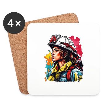 Pompier/Incendie/Incendie/Extinction/Héroïne - Dessous de verre (lot de 4) - blanc - Devant