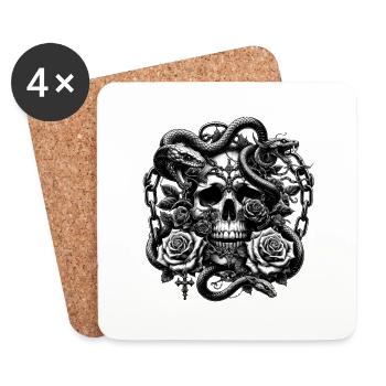 Crâne gothique et Roses Art graphique - Dessous de verre (lot de 4) - blanc - Devant