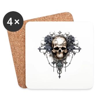 Gothic Art Print with Skull and Roses - Coasters (set of 4) - white - Front
