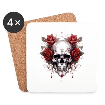 Gothique crâne Roses Art mode graphique - Dessous de verre (lot de 4) - blanc - Devant