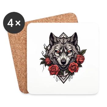 Wildlife Gothic Illustration mit kräftigen Blumen - Untersetzer (4er-Set) - Weiß - Vorne