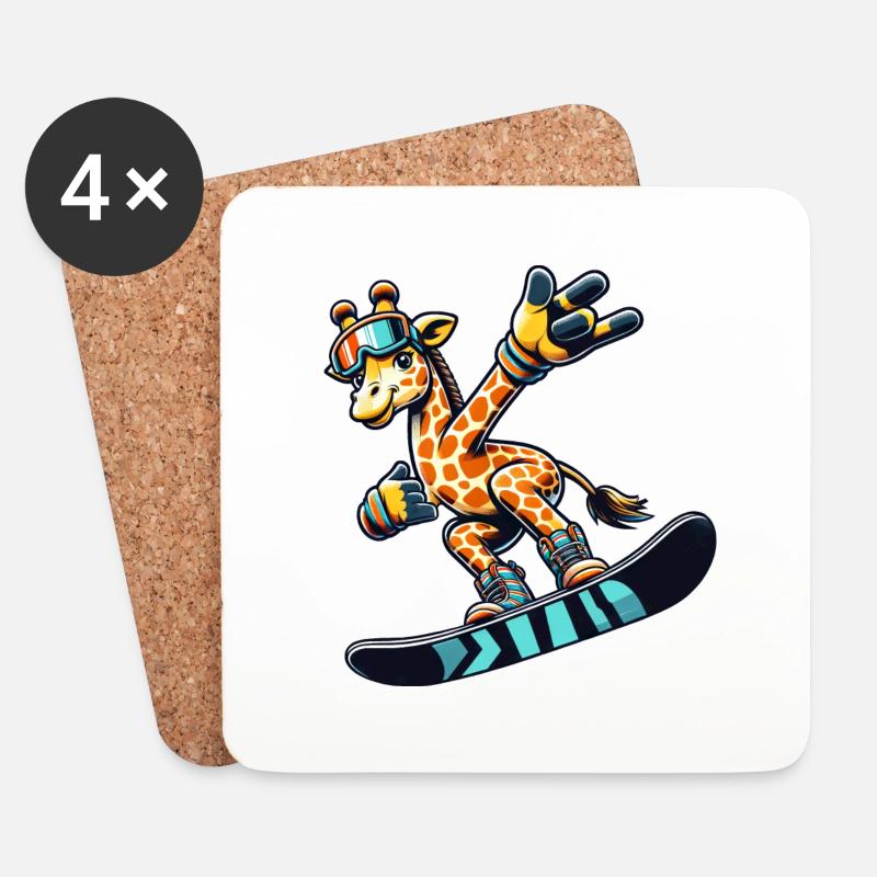 Coole Giraffe auf dem Snowboard - Untersetzer (4er-Set) - Weiß