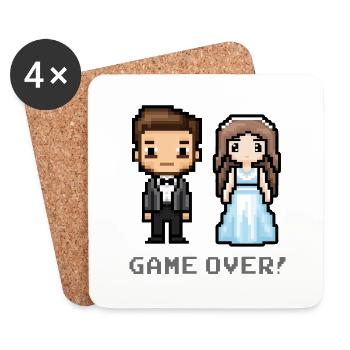 GAME OVER! / Bachelor party / Groom & Bride - Coasters (set of 4) - white - Front