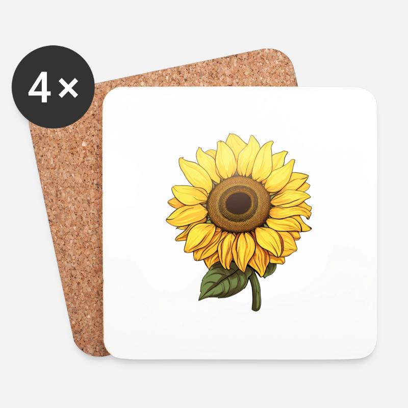 Sonnenblume - Untersetzer (4er-Set) - Weiß