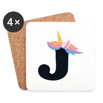 Unicorn Letter Rainbow Style "J" | be unique - Coasters (set of 4) - white - Front