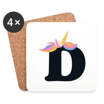 Unicorn Letter Rainbow Style "D" | be unique - Coasters (set of 4) - white - Front