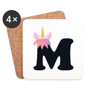 Unicorn Letter Rainbow Style "M" | be unique - Coasters (set of 4) - white - Front