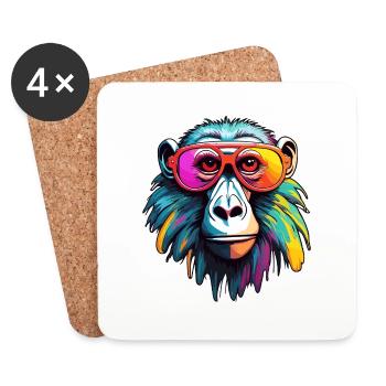Monkey / Animal / Zoo / Babian / Wild / Comic - Coasters (set of 4) - white - Front