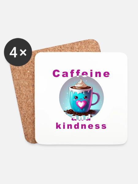 Liebevolle Kaffeetasse mit Botschaft "Koffein und Verwandtschaft" - Untersetzer (4er-Set) - Weiß