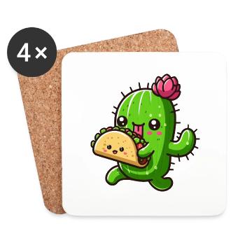 Cute Cactus Taco Comic Design - Coasters (set of 4) - white - Front