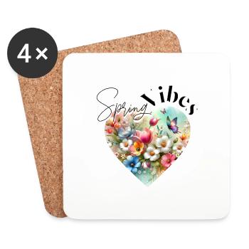 Spring Vibes - Floral Heart Design - Coasters (set of 4) - white - Front